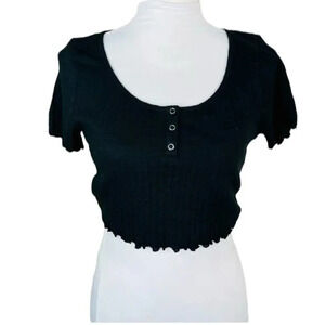BP Nordstrom Black Short Sleeve Henley Ribbed Crop Top NEW Size M
